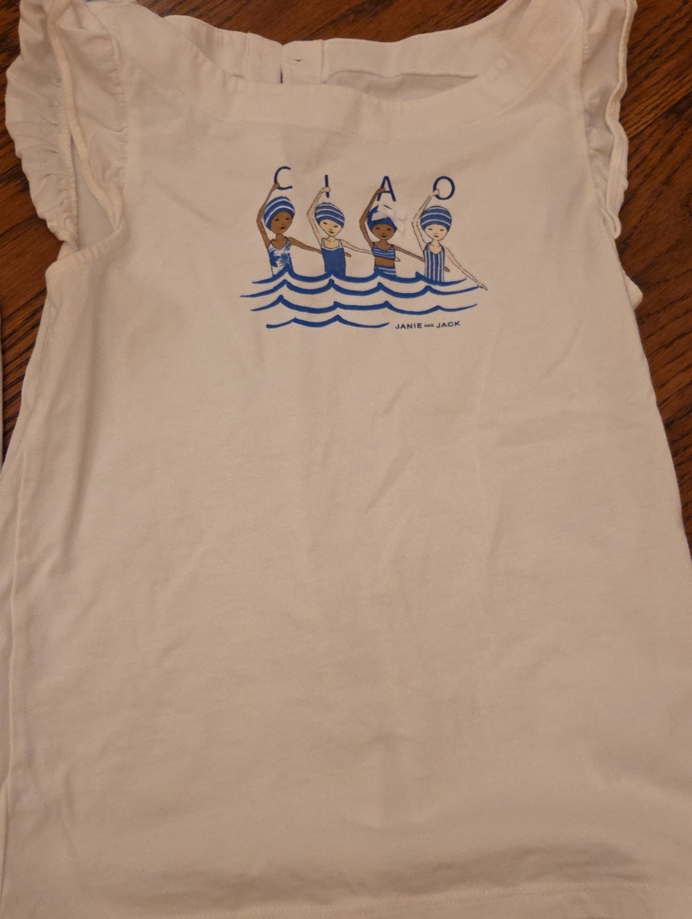 Janie and Jack White Tee with Blue Swimmer Graphic